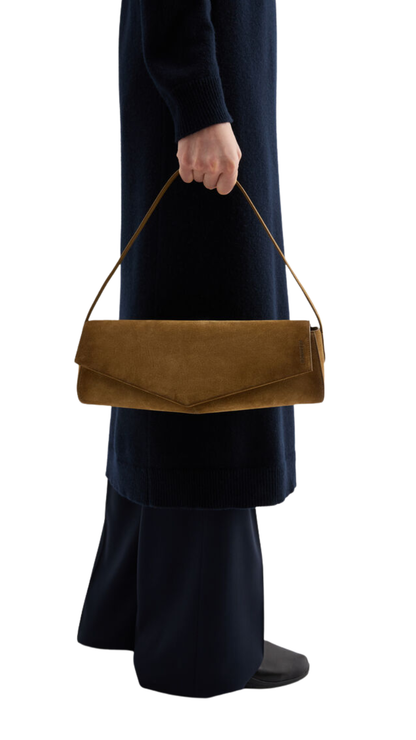 Kante Flap Shoulder in walnut Suede Shoulder Bag