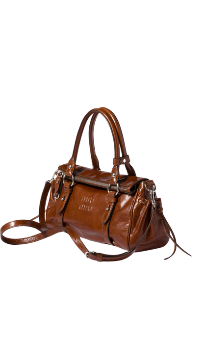 Glossy Leather Handbag in Palisander