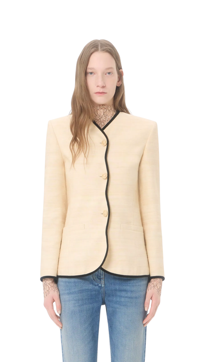 Jacket In Latte/Black Silk Linen Canvas