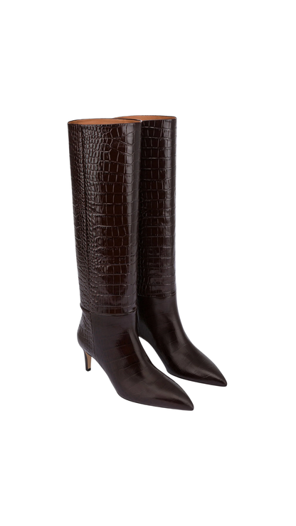 Stiletto Boot 60 in Ebano Croc-Effect Leather Boot