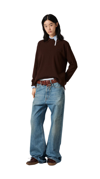 Wool Polo Sweater in Cocoa Brown