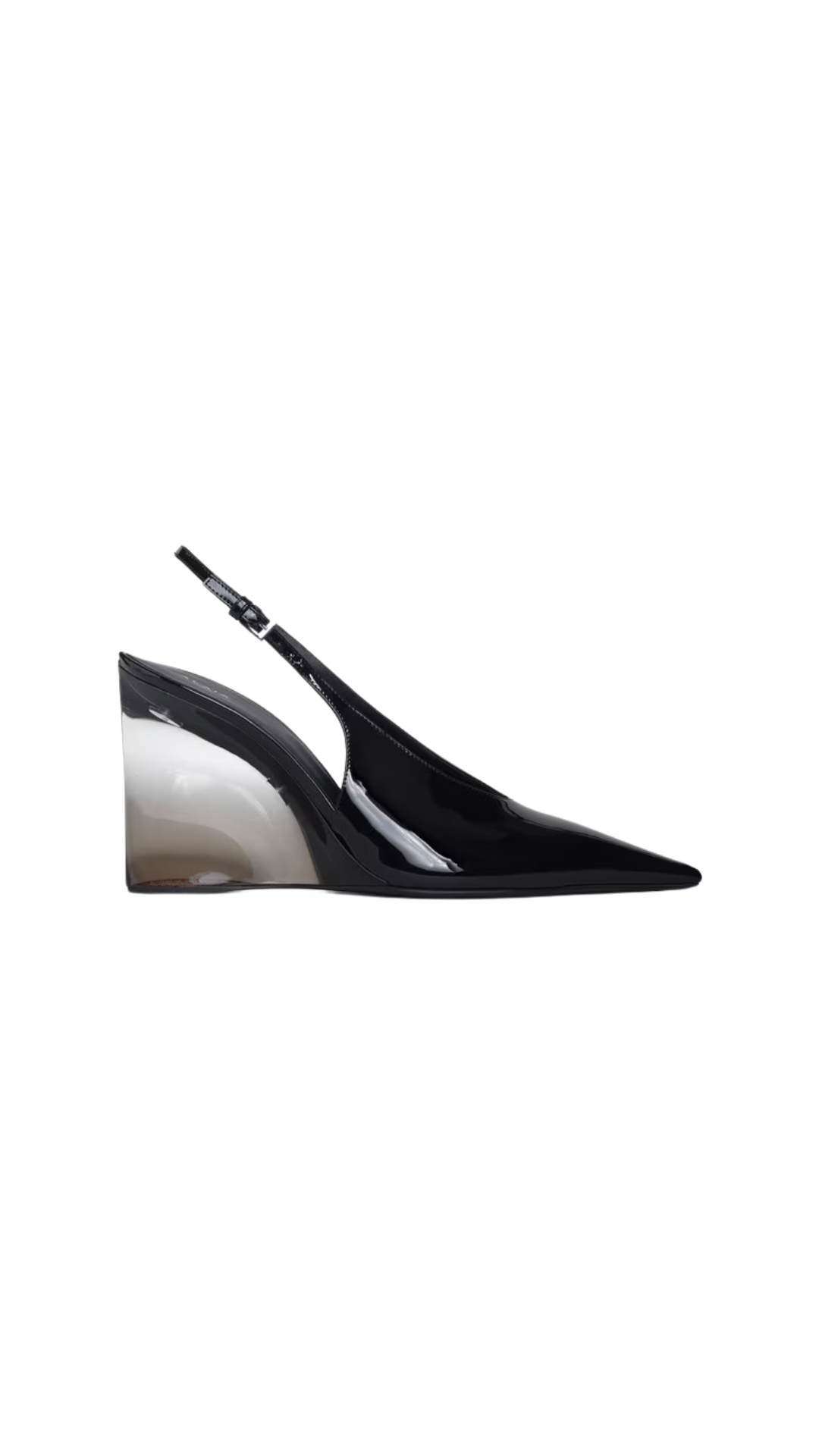Invisible Wedge Slingbacks in Black Patent Calfskin