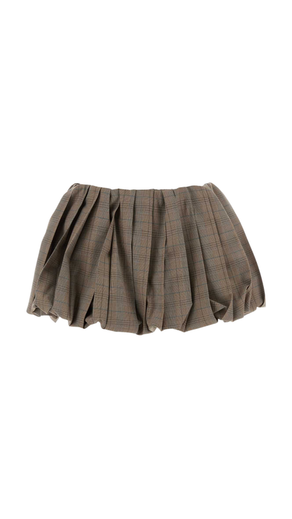 Pleated Gingham Check Skirt in Tobacco