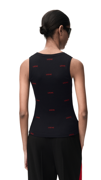 Tank Top in Black Stretch Cotton