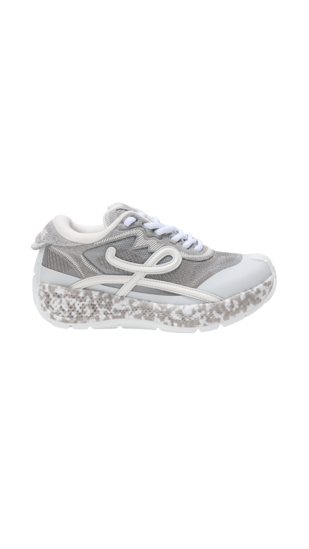 Pogo Sneaker in Technical Knit and Suede in Light Grey/White/White