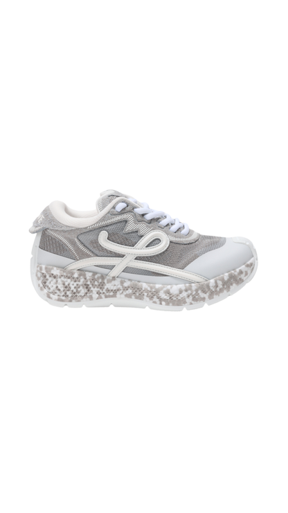 Pogo Sneaker in Technical Knit and Suede in Light Grey/White/White