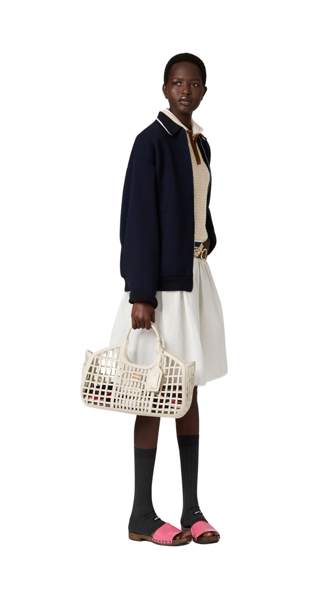 Leather Basket in Chalk White