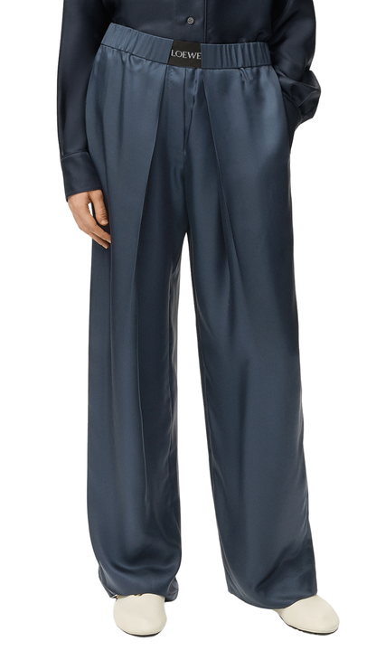 Elasticated Trousers in Dark Grey Silk