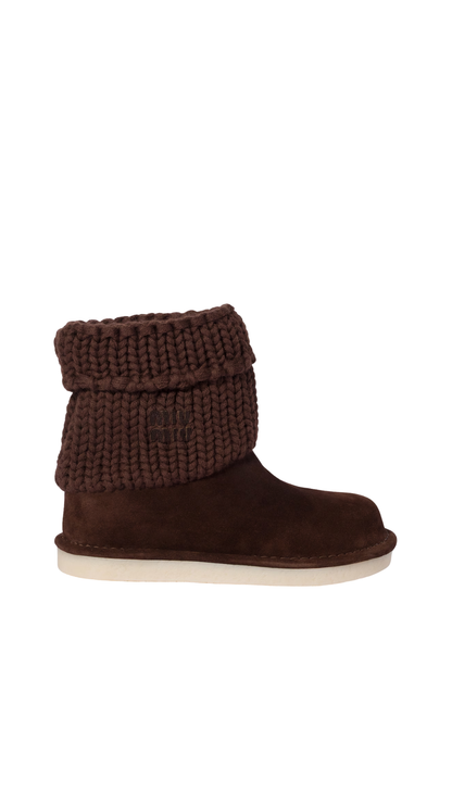 Suede and Knit Booties in Dark Brown