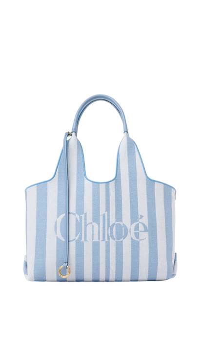 Stripy East-West Tote Bag in Surfing Blue Jacquard