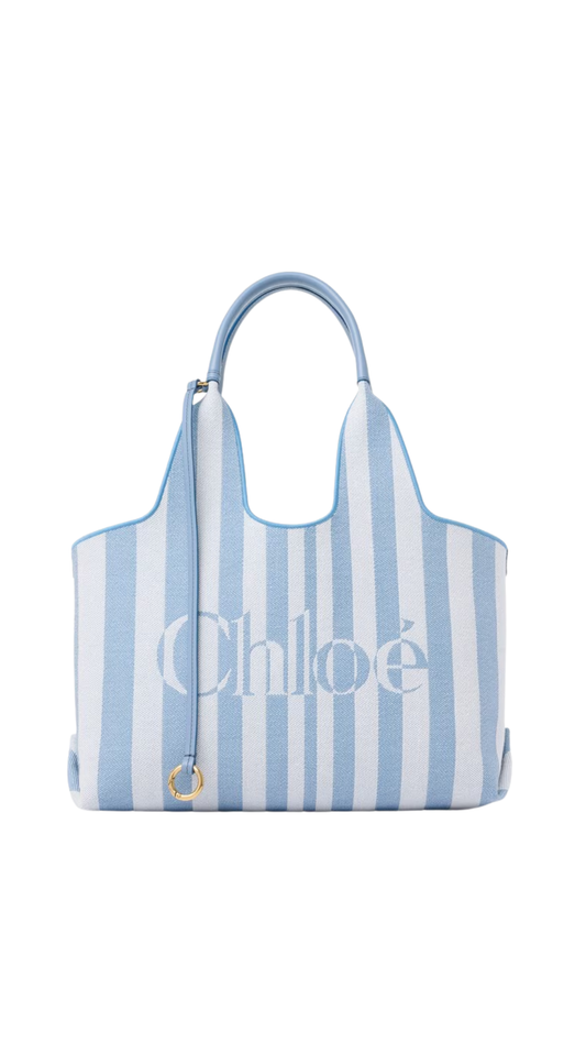 Stripy East-West Tote Bag in Surfing Blue Jacquard