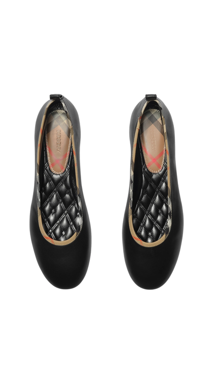 Check Trim Leather Robin Ballerinas in Black