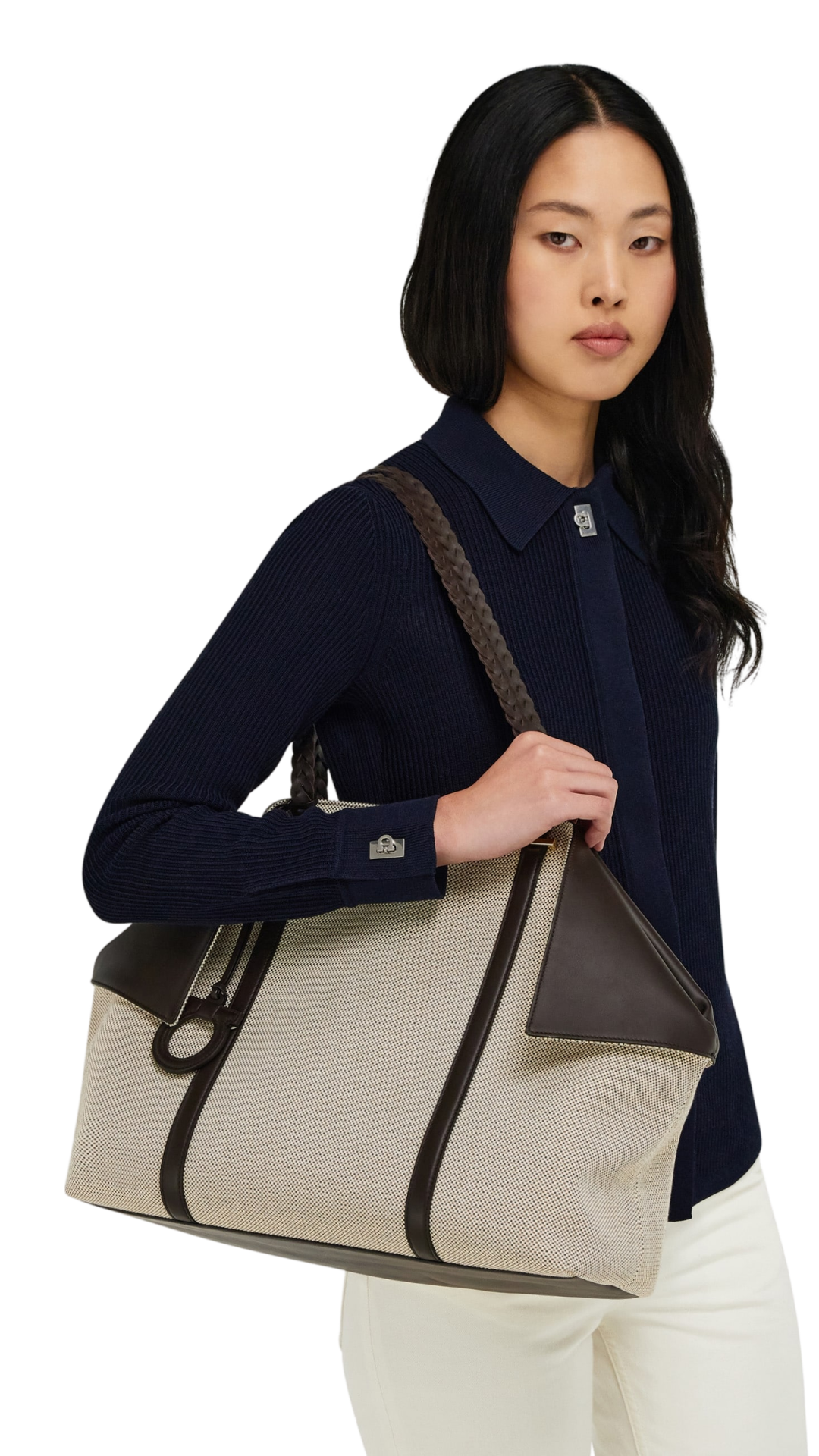 Tote Bag (L) in Natural Nude/Testa di Moro