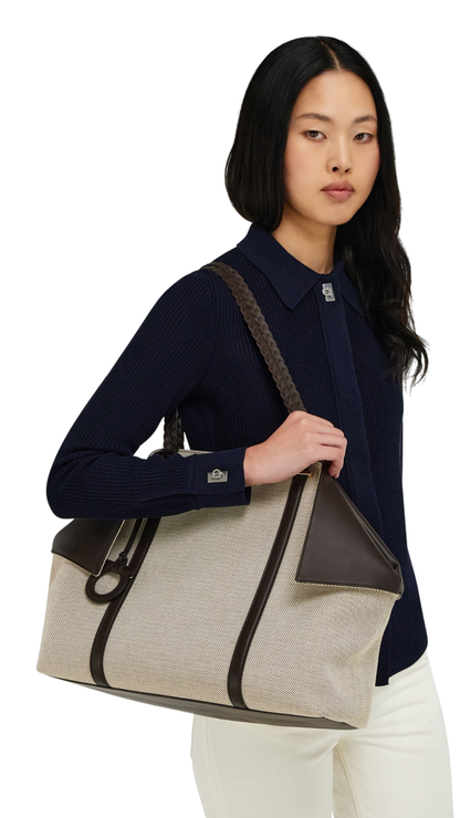 Tote Bag (L) in Natural Nude/Testa di Moro