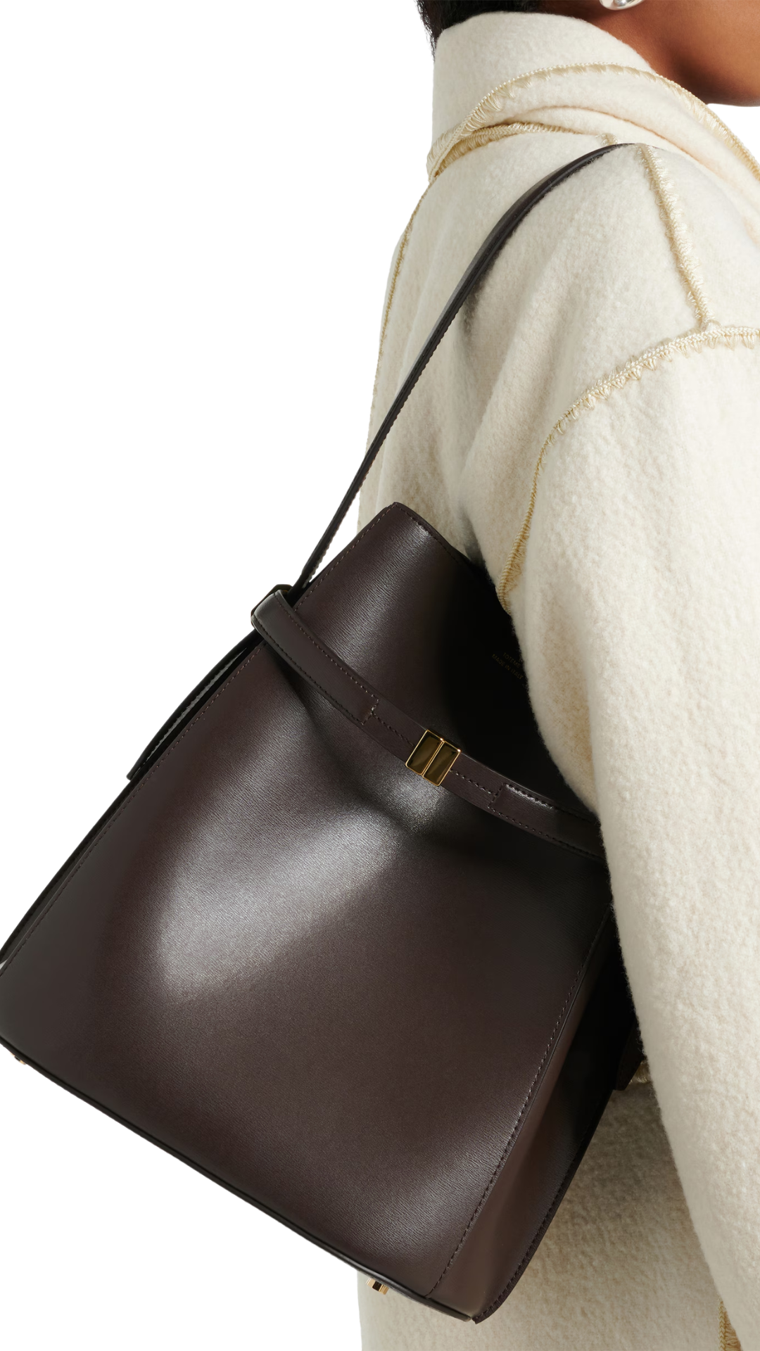Belted Leather Bucket Bag in Brown