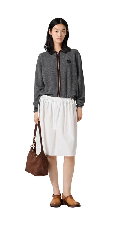 Wool and Cashmere Cardigan with Suede Details