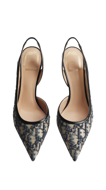 Adiorable Slingback Pump in Blue Dior Oblique Fabric Embroidered with Sequins