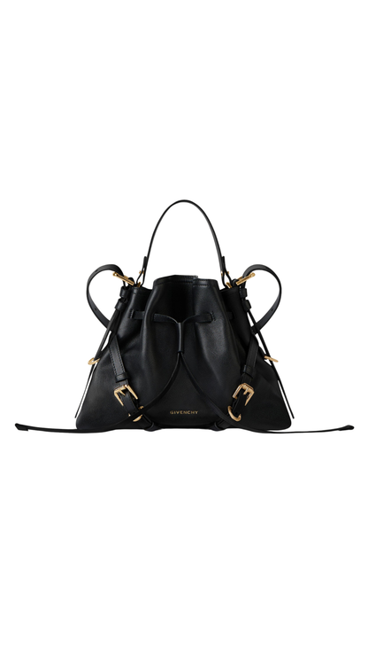 Small Voyou Bucket Bag in Black Shiny Leather