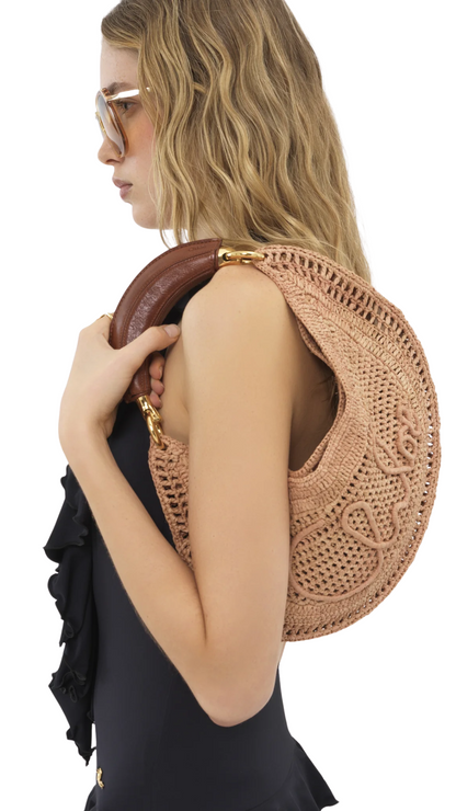 Summer Banana Hobo Bag in Raffia Summery Beige