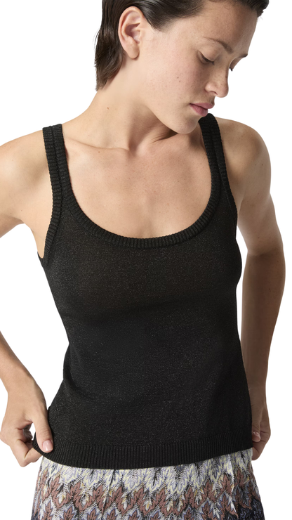 Viscose Lamé Tank Top in Black