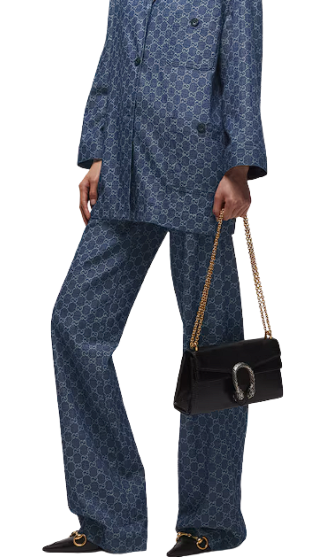 GG Cotton Denim Jacquard Pants in Blue