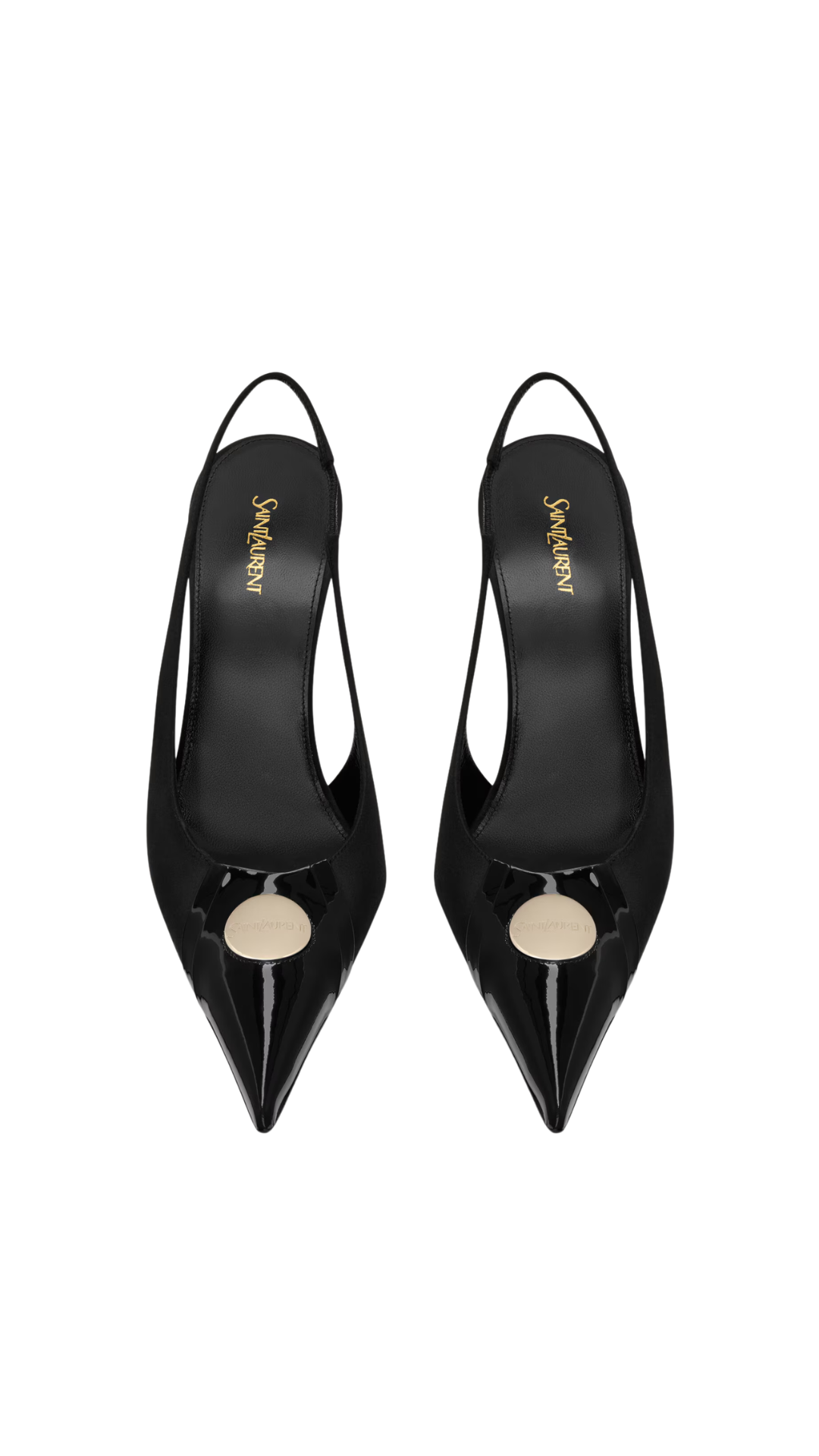 Louis Slingback Pumps in Black Patent Leather and Satin