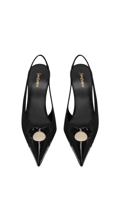 Louis Slingback Pumps in Black Patent Leather and Satin