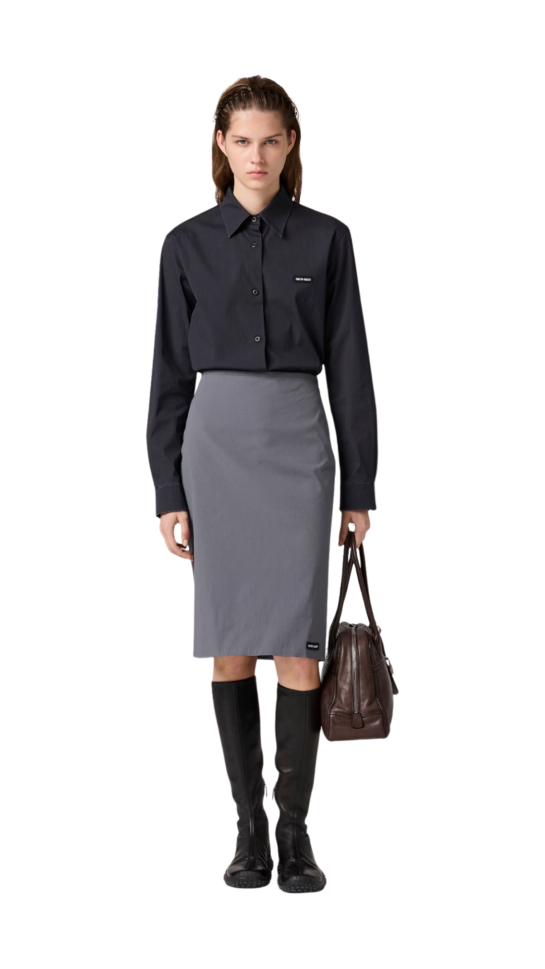 Stretch Poplin Shirt in Black