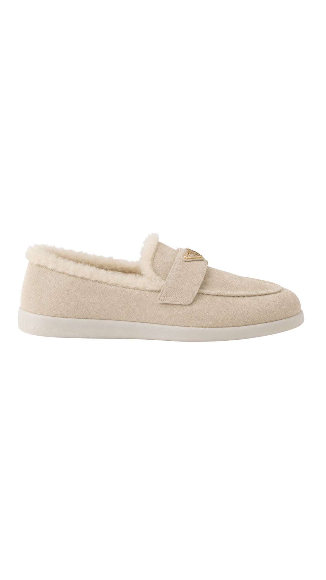 Suede and Shearling Loafers in Ecru