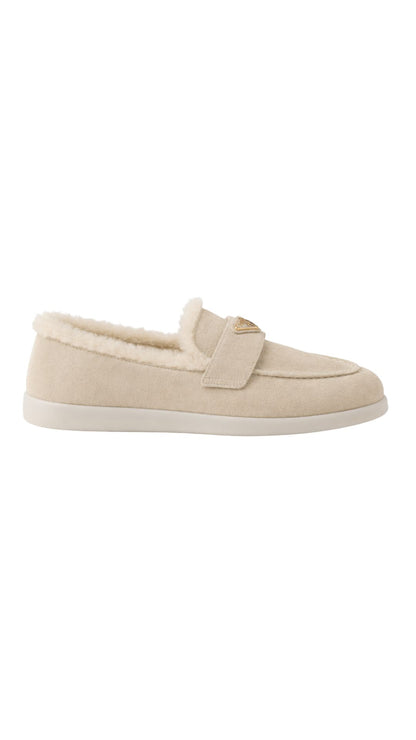 Suede and Shearling Loafers in Ecru
