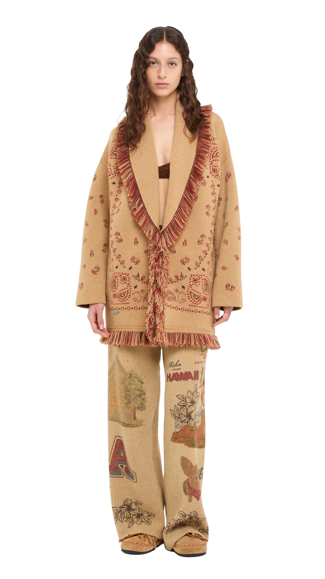 Bandana Jacquard Cardigan in Camel/Multicolor