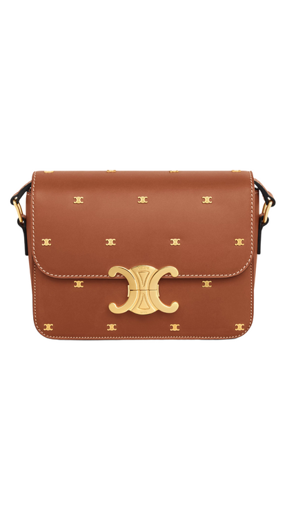 Teen Triomphe Bag in Natural Calfskin with Triomphe Studs in Tan