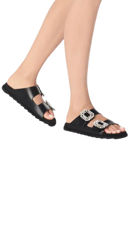 Slidy Viv' Mules in Leather Black