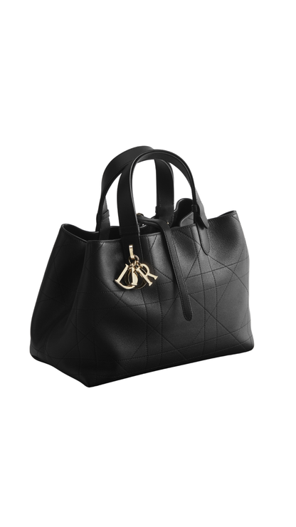 Medium Dior Toujours Bag Hermitage Black Flat Macrocannage Calfskin