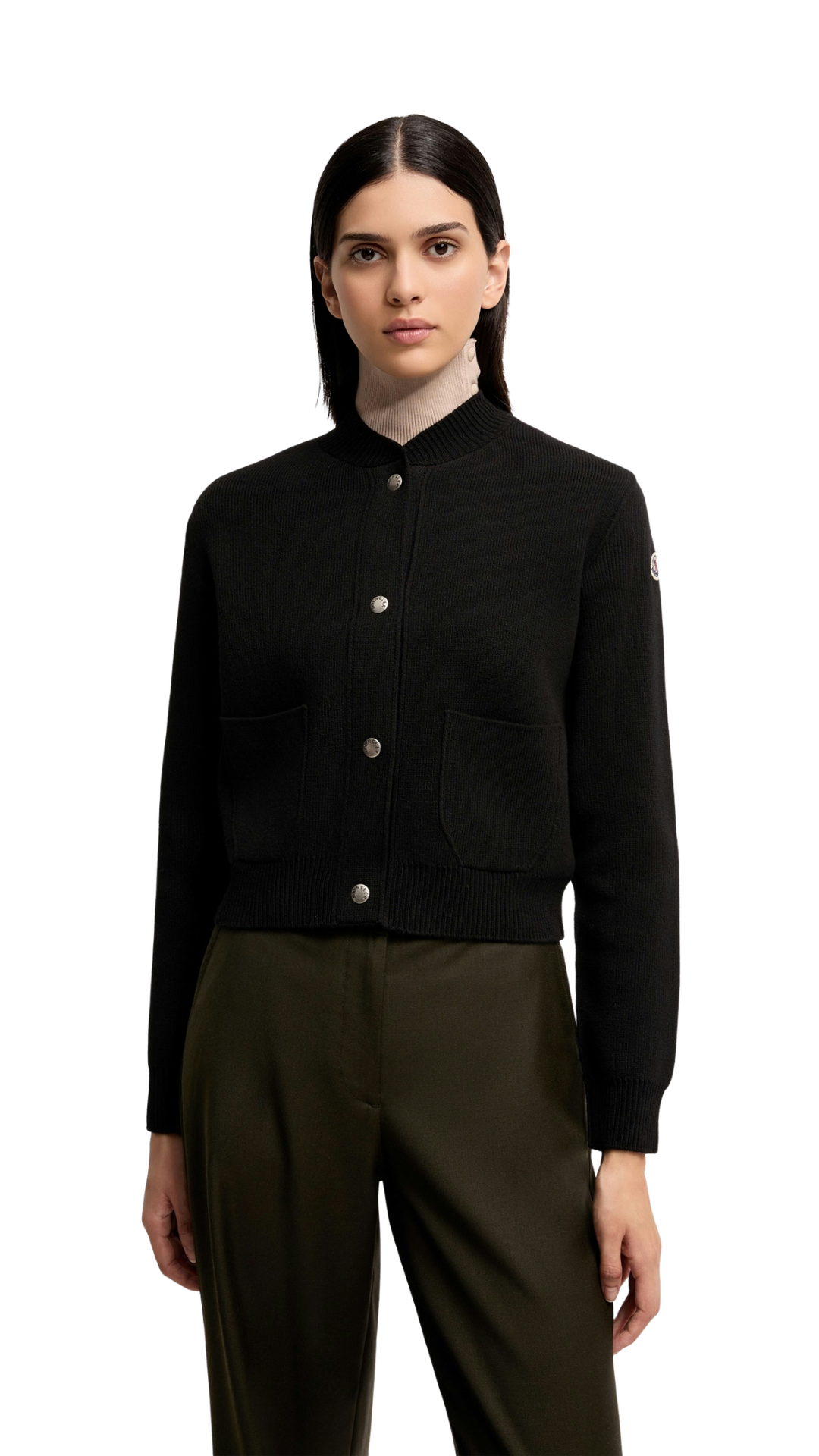 Wool & Cashmere Blend Padded Cardigan in Blacl