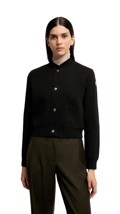 Wool & Cashmere Blend Padded Cardigan in Blacl