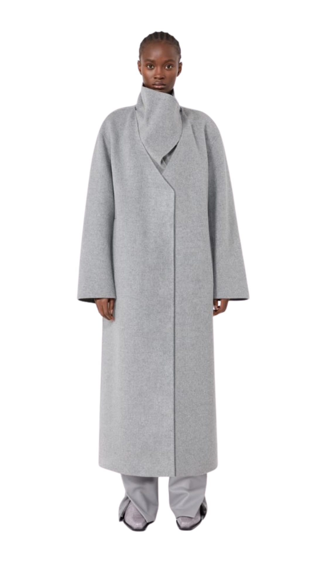 Long Pure Wool Coat - Medium Grey