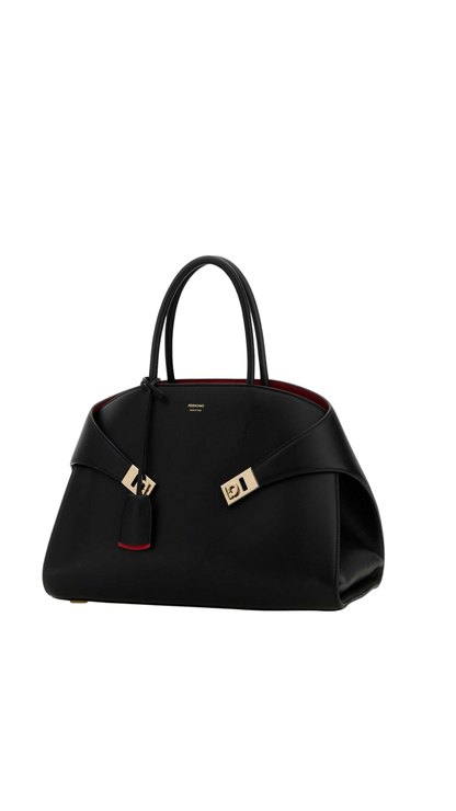 Hug Bicolor Handbag (M) in Black/Flame red