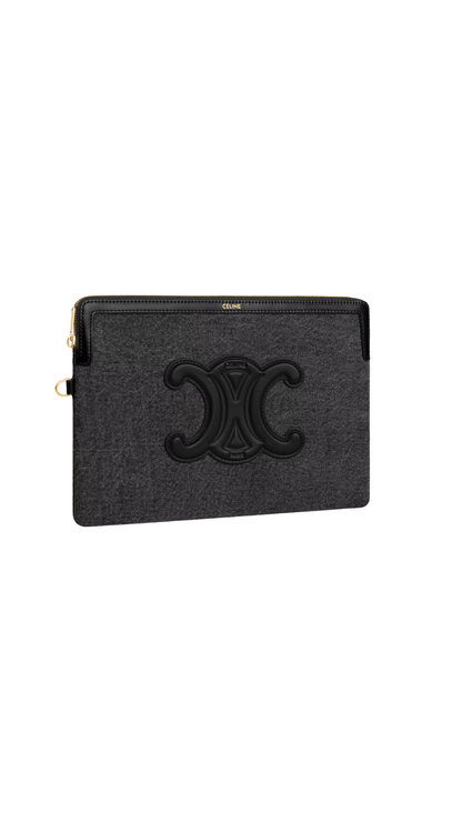 Small Pouch With Strap Cuir Triomphe in Denim Dark Grey