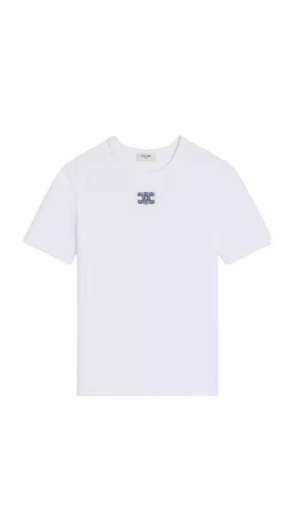 Triomphe T-Shirt in Off White / Navy Ribbed Cotton Jersey