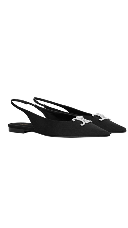 Celine Alma Triomphe Flat Slingback in Gros-Grain in Black