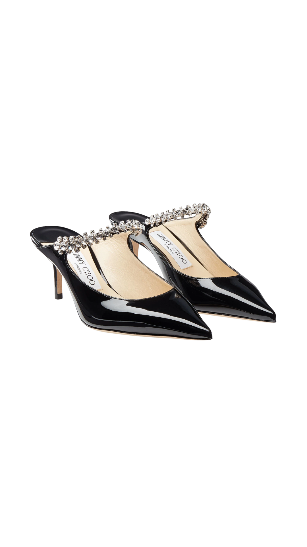 Bing 65 Ballet Black Patent Leather Mules with Crystal Strap