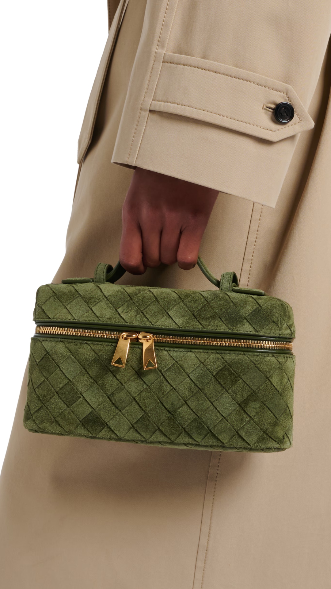 Bang Bang Intrecciato Suede Vanity Bag in Green