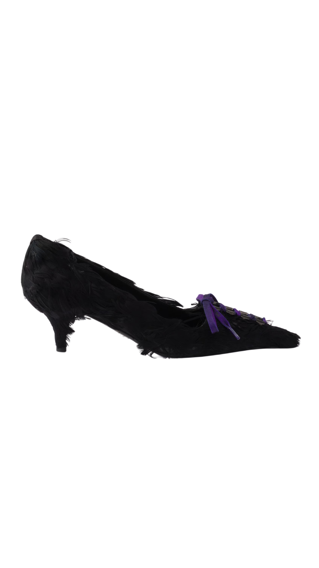 Feather-Embellished Satin Pumps in Black
