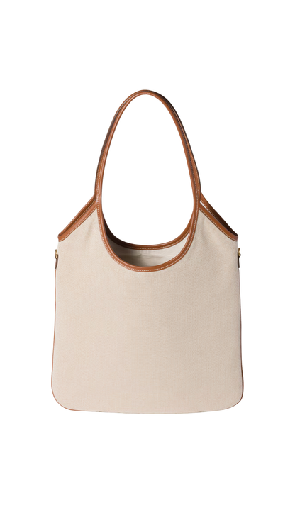 Ivy Canvas and Leather Bag in Beige/Brandy