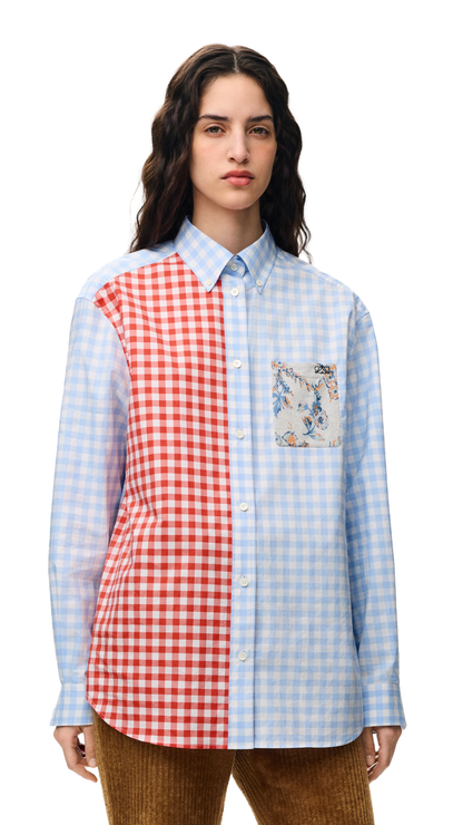 Shirt in Light Blue/Orange Cotton