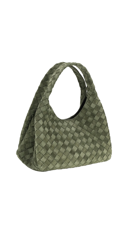 Small Campana Shoulder Bag in Green Suede