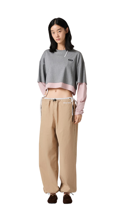 Cotton Jersey T-Shirt in Grey/Begonia Pink