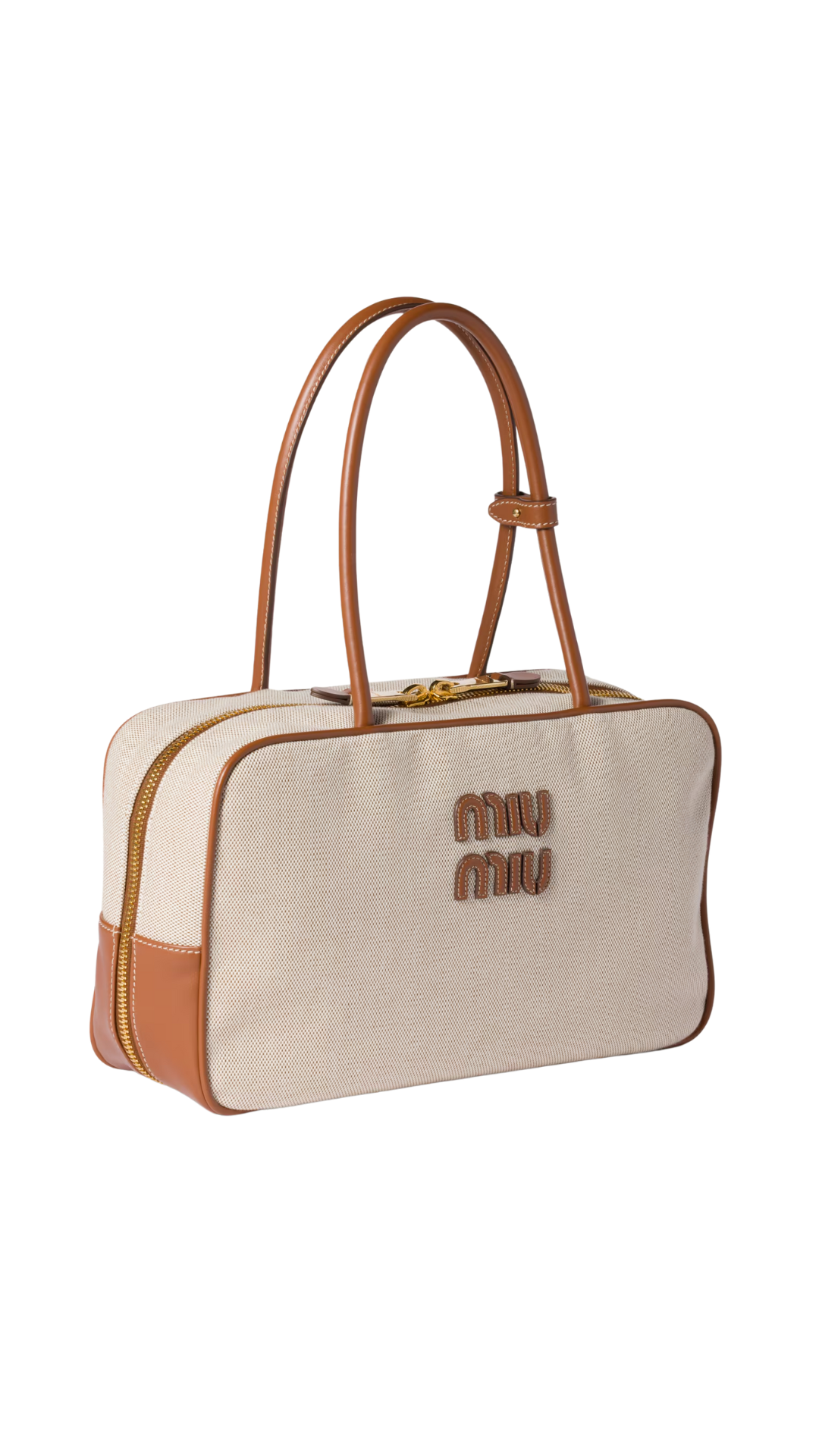 Bolso Beau de lona y piel en beige/brandy