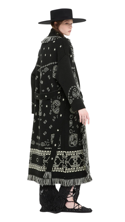 Bandana Jacquard Coat in Black/Multicolor